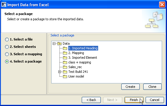 Selecting a Package toStore the Imported Elements