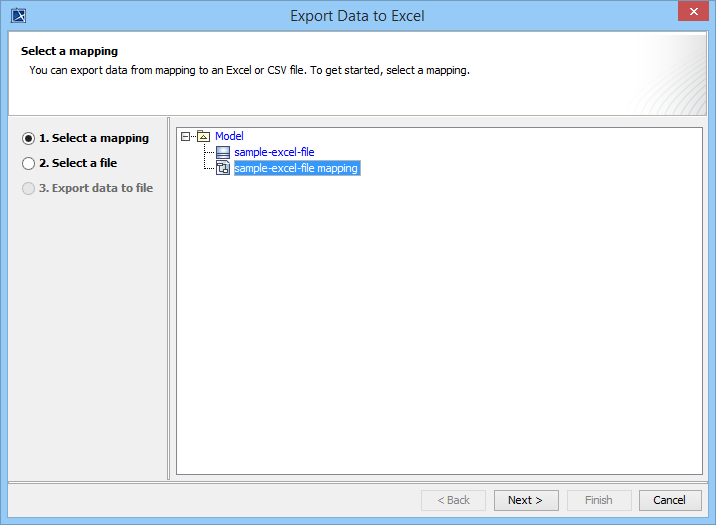 First step of export data wizard - Select a mapping