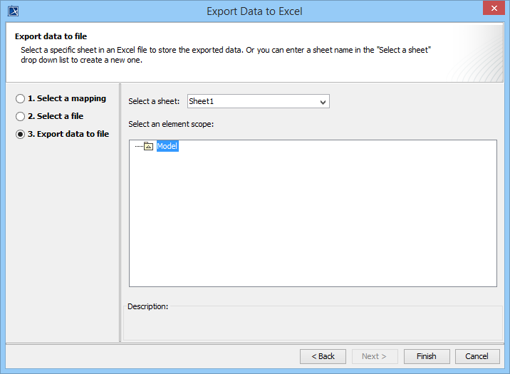 Third step of the Export data wizard - Export data to file