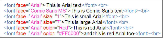 Sample of Font Tags