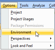 MagicDraw 19.0 LTR SP1 > Selecting a default macro language > tools-options.png (Environment Options Menu) Environment Options Menu