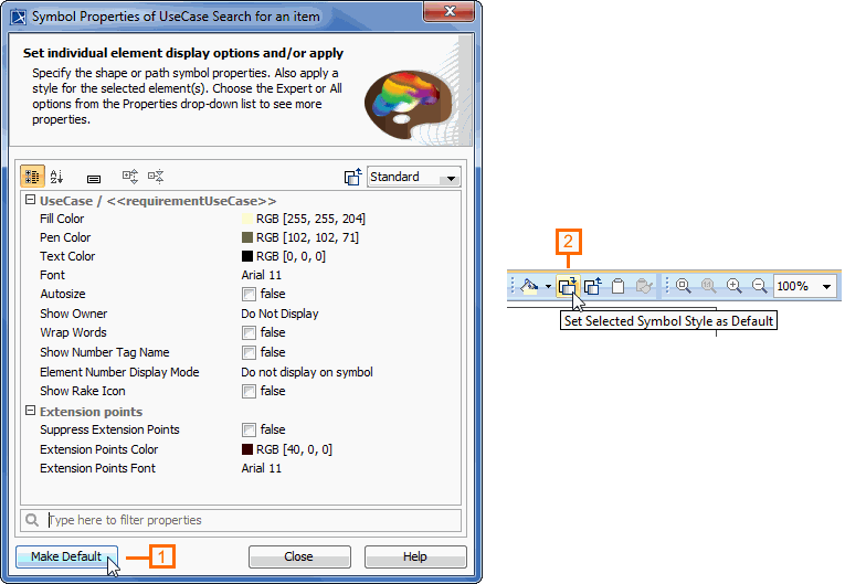 MagicDraw 19.0 LTR SP1 > Locking model for edit > available_buttons.png (Symbol style manipulation buttons) Symbol style manipulation buttons