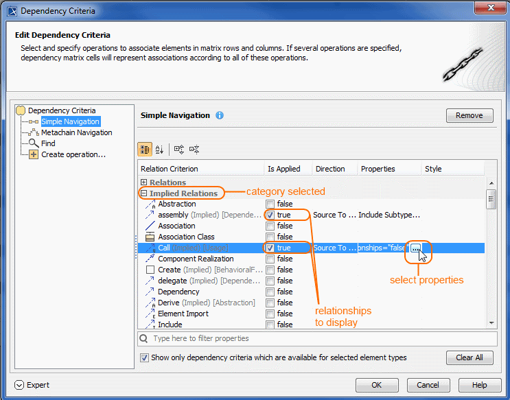 MagicDraw 19.0 LTR SP2 > Selecting criteria > implied_relationship_category.png (Selecting to Display Implied Relationships) Selecting to Display Implied Relationships