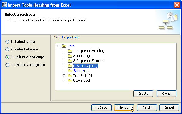 The Select a Package Option forClass Mapping