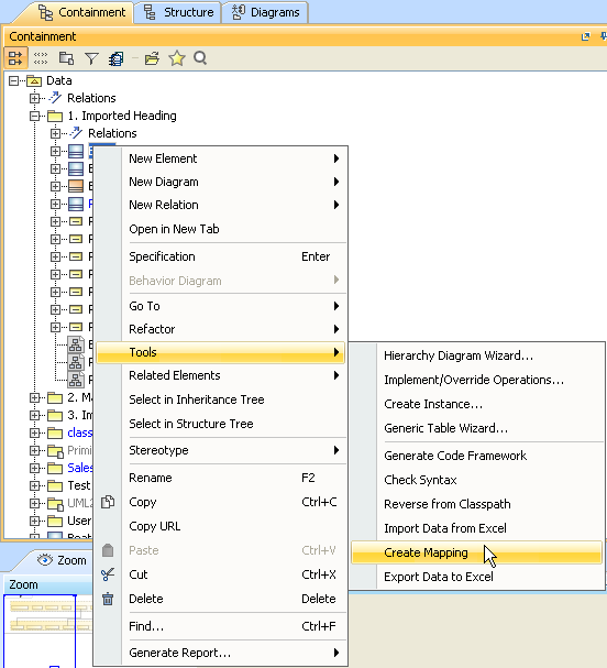 The Create Mapping Context Menu in the Containment Tree