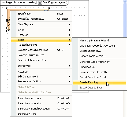 The Create Mapping Context Menu on the Diagram Pane