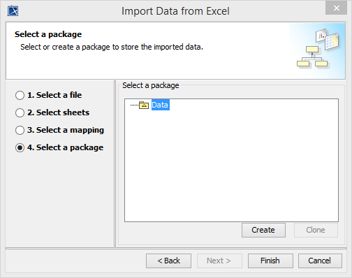 ImportData from Excel wizard - step four - select a package