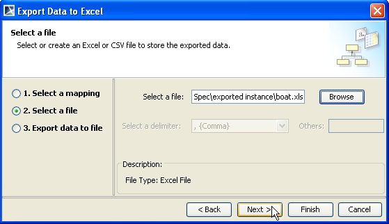 Selecting a File to which Elements will be Exported 