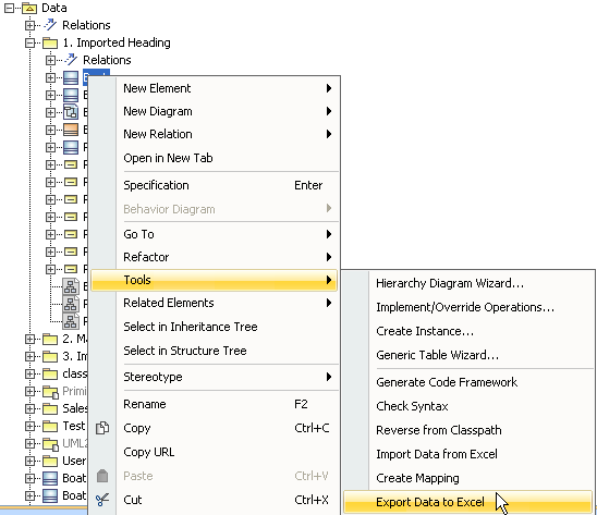 Export Data to Excel Context Menu in the Containment Tree 