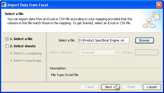 Selecting a File to Import Option Page