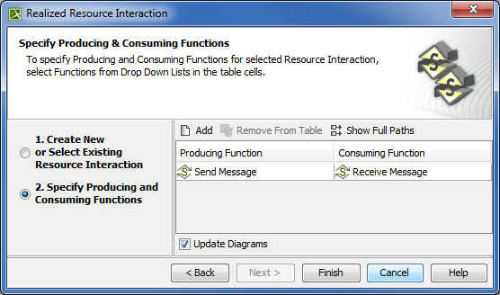 Specifying Producing and Consuming Functions in Realized Resource Interaction wizard
