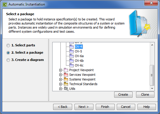 Selecting packages in Automatic Instantiation wizard