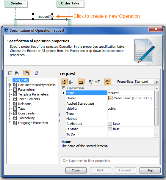 Specification of Operation dialog