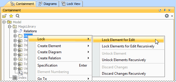Locking commands on the shortcut menu of the Package