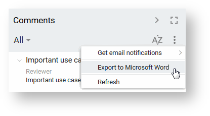 Initiating the export to Microsoft Word document 
