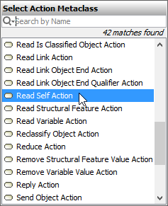 Selecting Read Self Action from the Select Action Metaclass Dialog