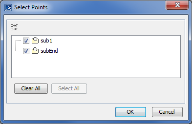The Select Points dialog of the Handle Failure submachine State.