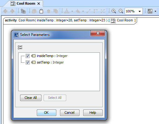 Automatically opened the Select Parameters dialog when creating a new Cool Room Activity diagram
