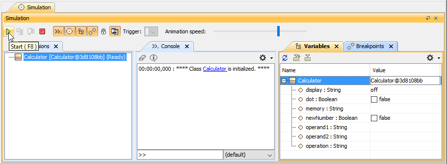 The Start Button to Run Simulation in the Simulation Window