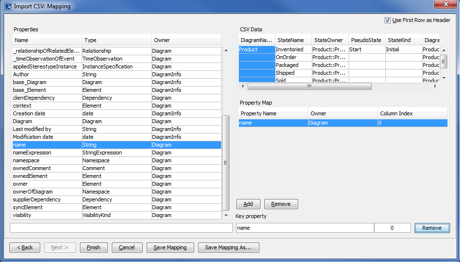 Mapping CSV Columns and Property Types