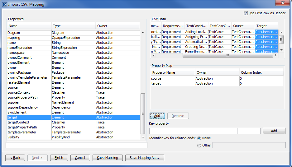Mapping CSV Columns and Properties Attributes